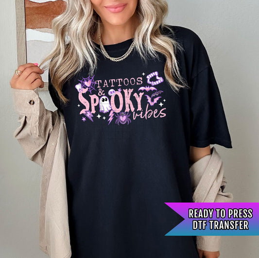 Tattoos And Spooky Vibes DTF Transfers, Halloween Dtf Prints, Halloween DTF Transfer Ready For Press, Spooky Season, Heat Press Transfers