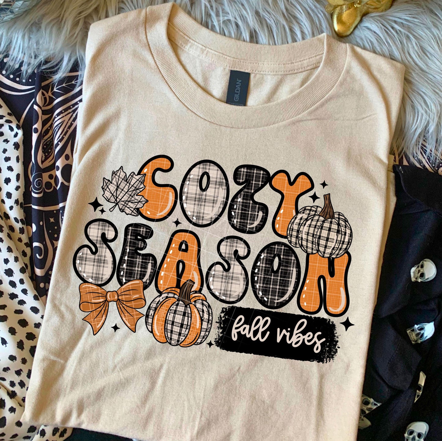 Cozy Season Plaid Fall Vibes DTF Transfer Ready For Press, Fall DTF Transfer, Autumn DTF Transfer, Heat Press Transfer, Pumpkin Spice Dtf