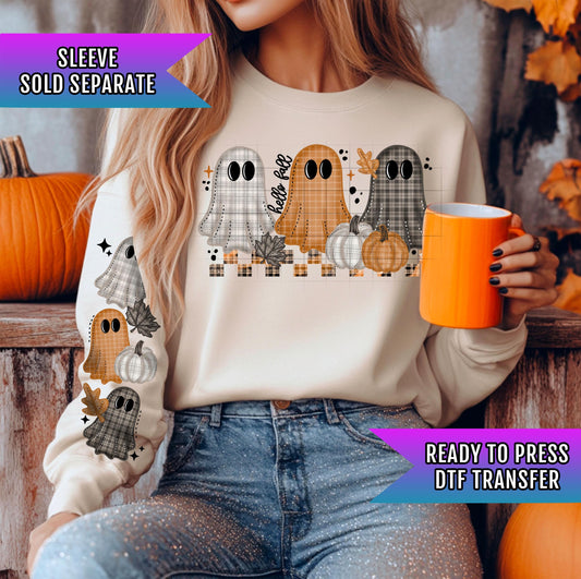 Hello Fall Ghosts DTF Transfer Ready For Press, Fall DTF Transfers, Autumn DTF Transfer, Fall Leaves Dtf Transfer, Halloween Ghost Dtf Print