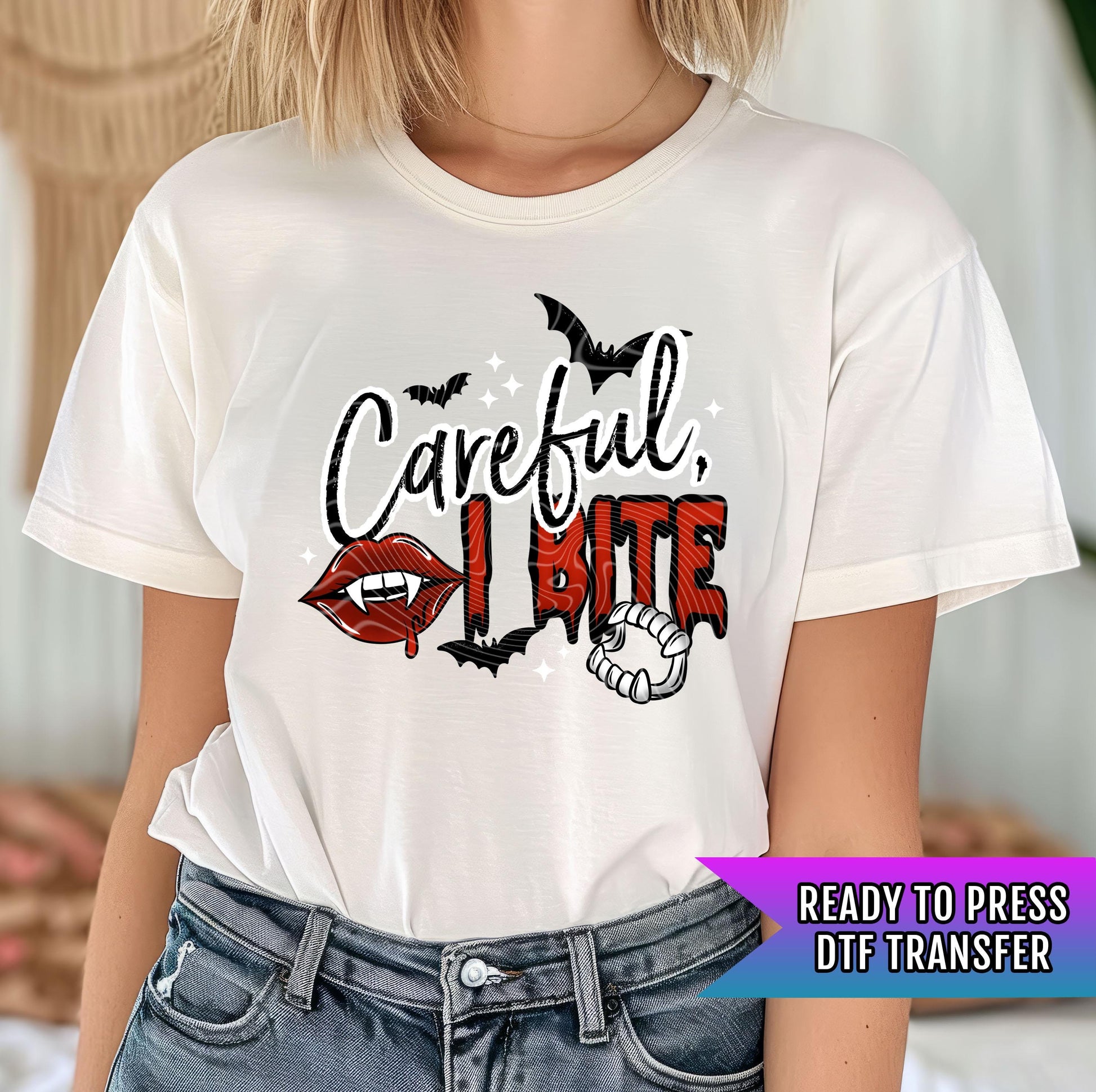 Careful I Bite DTF Transfers, Spooky Dtf Transfers, Halloween DTF Transfer Ready For Press, Spooky Shirt Transfers, Heat Press Transfers