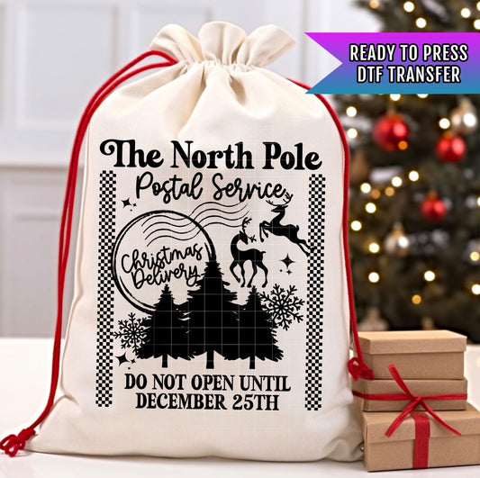 North Pole Postal Service Santa Sack DTF Transfers Ready For Press, Christmas Dtf Transfers, DTF Prints, Heat Press Transfer, Direct To Film