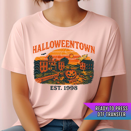 Halloween City DTF Transfers, Halloween DTF Transfers Ready For Press, Bats DTF Prints, Pumpkin Dtf Prints, Spooky Season Dtf Transfers