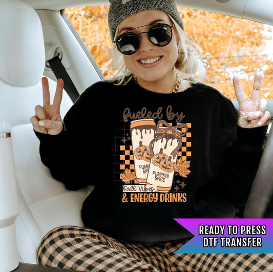 Fall And Energy Drinks DTF Transfers, Fall DTF Transfers Ready For Press, Pumpkin DTF Prints, Halloween Heat Press Transfers, Custom Dtf
