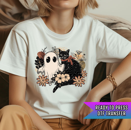 Boho Ghost Cat DTF Transfers, Floral Halloween DTF Transfers Ready For Press, Bats DTF Prints, Spooky Season Dtf Transfer, Pumpkin Dtf Print