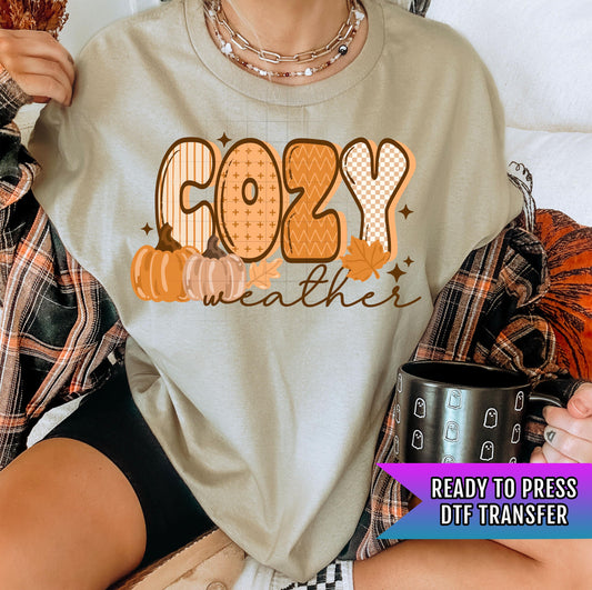 Cozy Weather DTF Transfer Ready For Press, Fall DTF Transfer, Autumn DTF Transfer, Pumpkin Heat Press Transfer, Pumpkin Spice Season Dtf