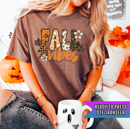 Fall Vibes DTF Transfers, Fall DTF Transfers Ready For Press, Pumpkin DTF Prints, Halloween Heat Press Transfers, Custom Dtf Prints