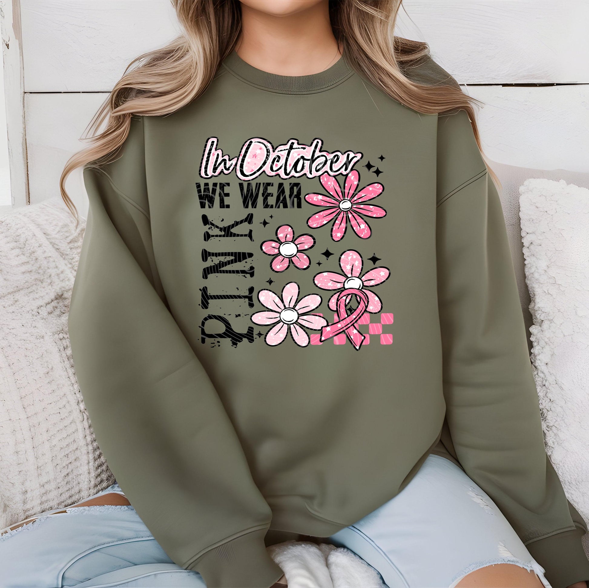 In October We Wear Pink DTF Transfer Ready For Press, Breast Cancer Fight Dtf Prints, Heat Press Transfers, Cancer DTF Transfers, Custom Dtf