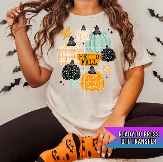 Hello Fall DTF Transfers, Fall DTF Transfers Ready For Press, Pumpkin DTF Prints, Autumn Heat Press Transfers, Ghost Ready To Press