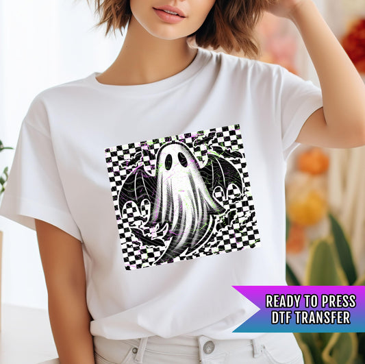 Checkered Ghost DTF Transfers, Fall DTF Transfers Ready For Press, Pumpkin DTF Prints, Halloween Heat Press Transfers, Ghost Ready To Press