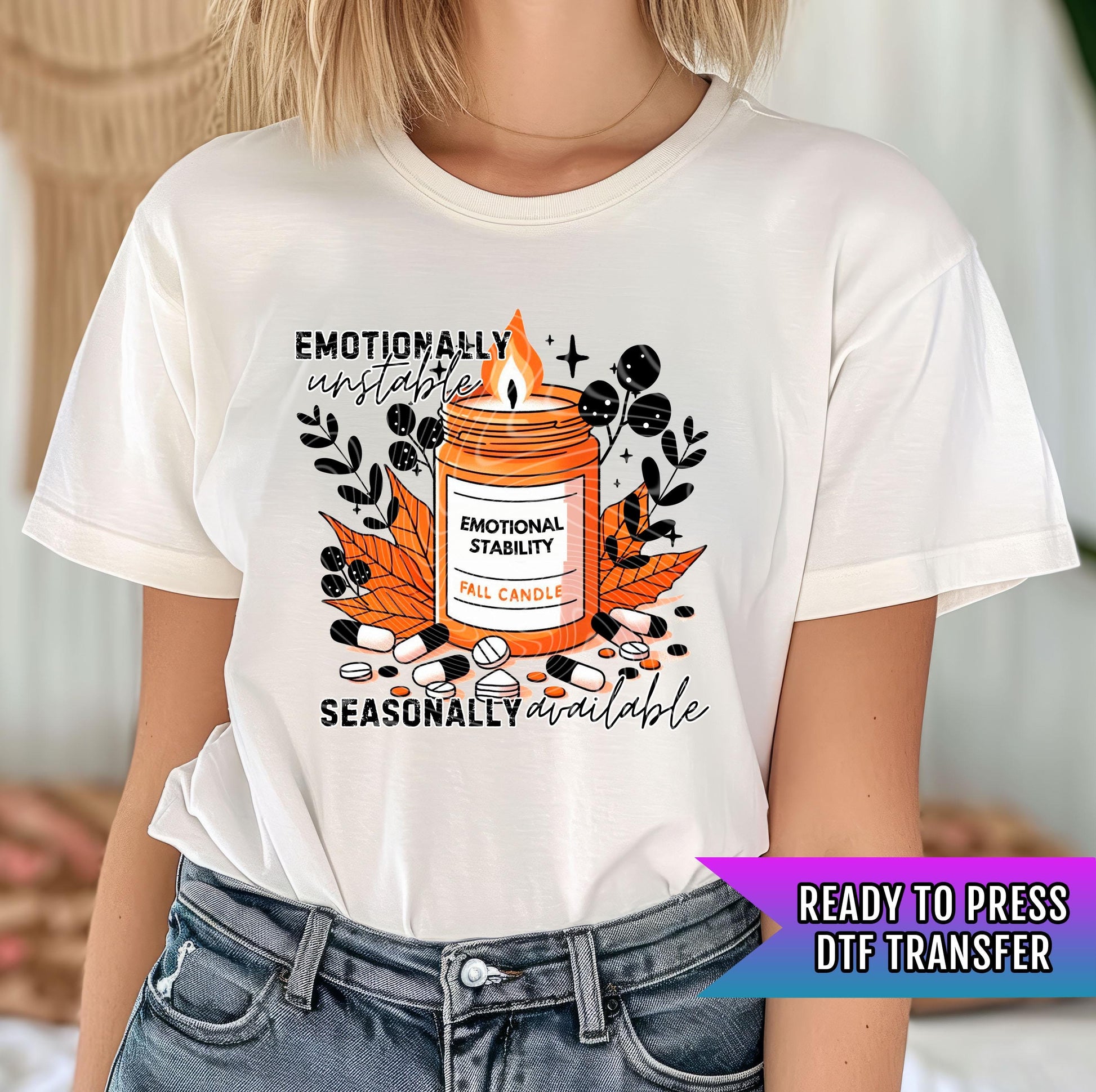 Fall Candle DTF Transfer Ready For Press, Fall DTF Transfer, Autumn DTF Transfer, Pumpkin Heat Press Transfer, Pumpkin Season, Halloween