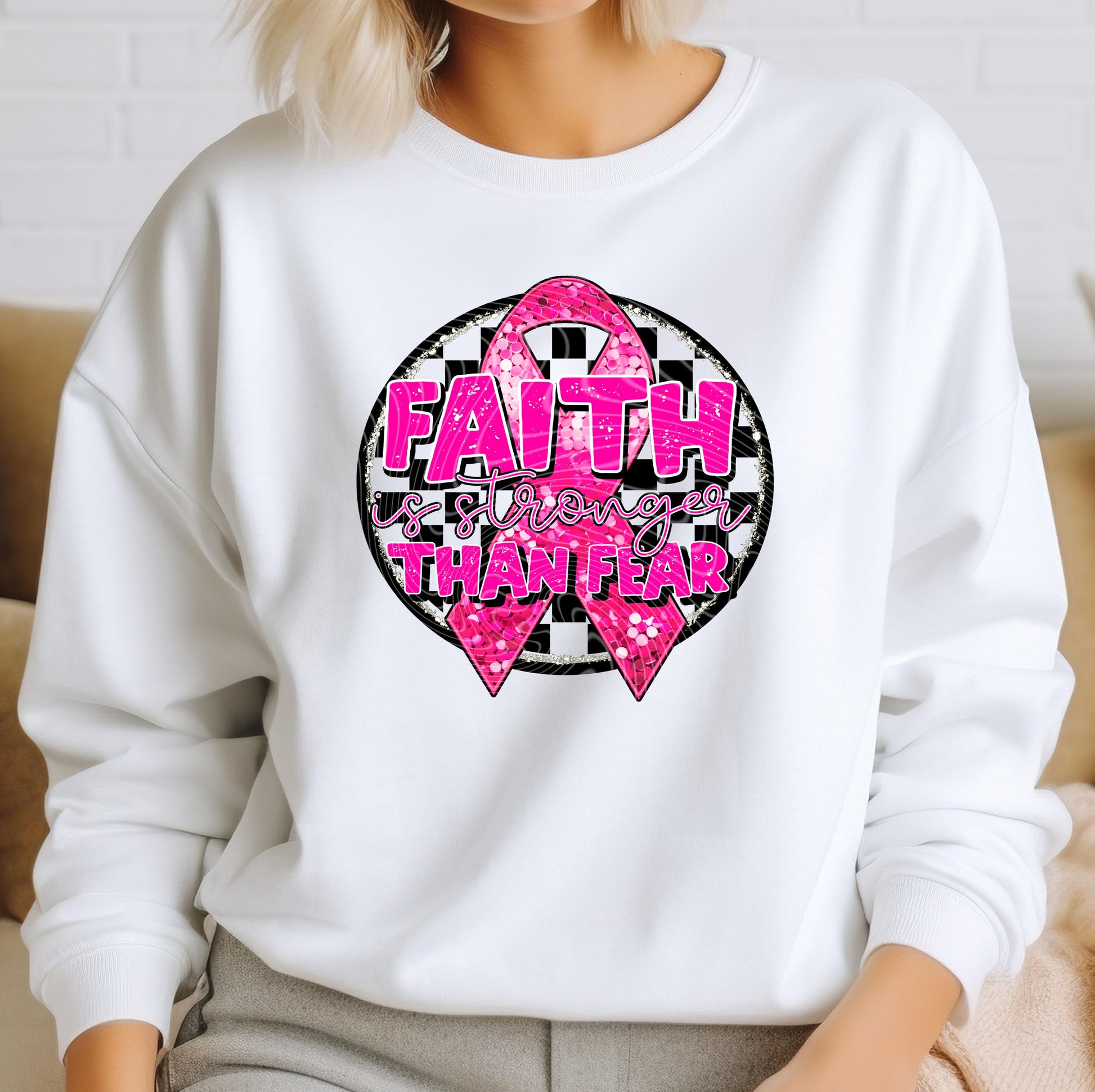 FaithIs Stronger Than Fear Pink DTF Transfer Ready For Press, Breast Cancer Fight Dtf Prints, Heat Press Transfers, Cancer DTF Transfers