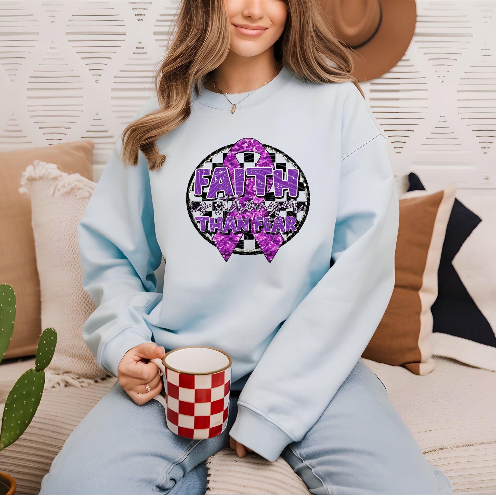 Faith Is Stronger Than Fear Purple Ribbon DTF Transfer Ready For Press, Pancreatic Cancer Dtf Print, Heat Press Transfer,Cancer DTF Transfer