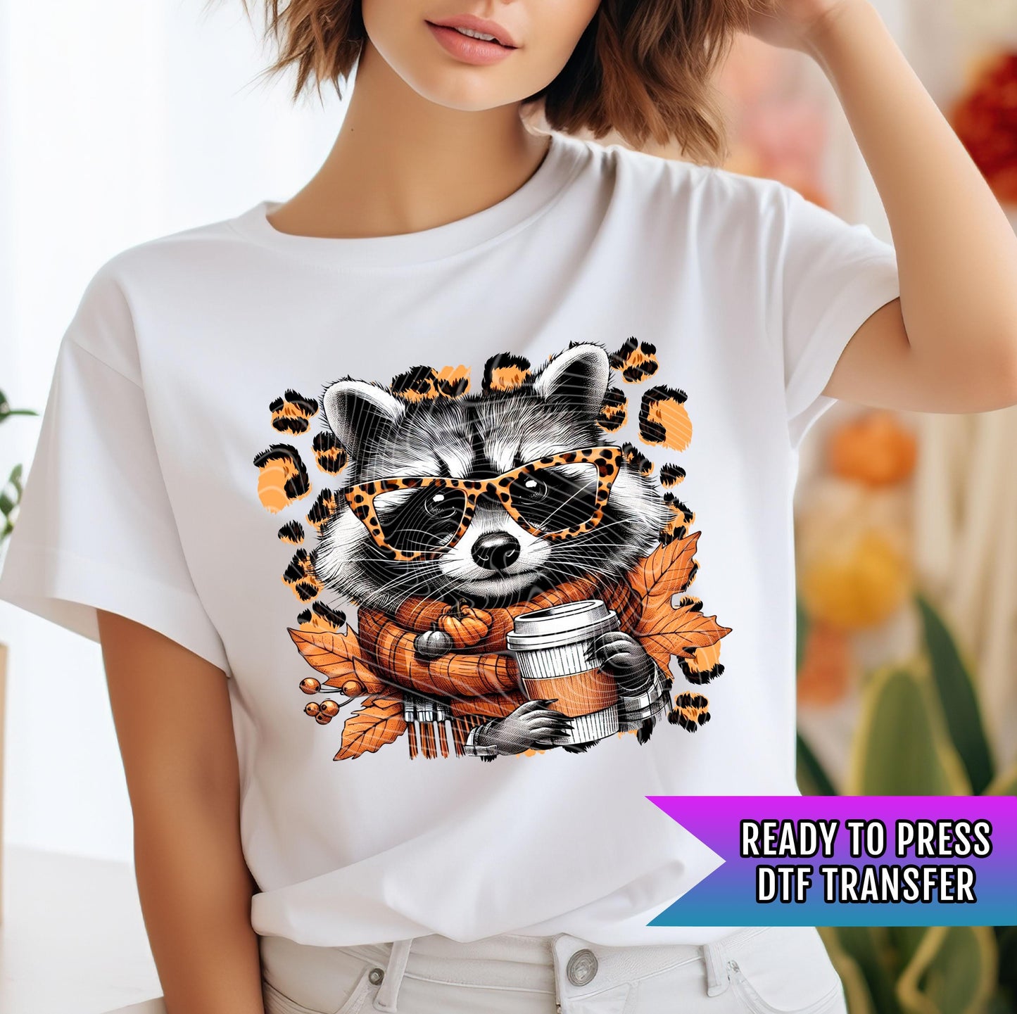 Fall Raccoon DTF Transfer Ready For Press, Fall DTF Transfer, Autumn Raccoon DTF Transfer, Pumpkin Heat Press Transfer, Custom Dtf Print