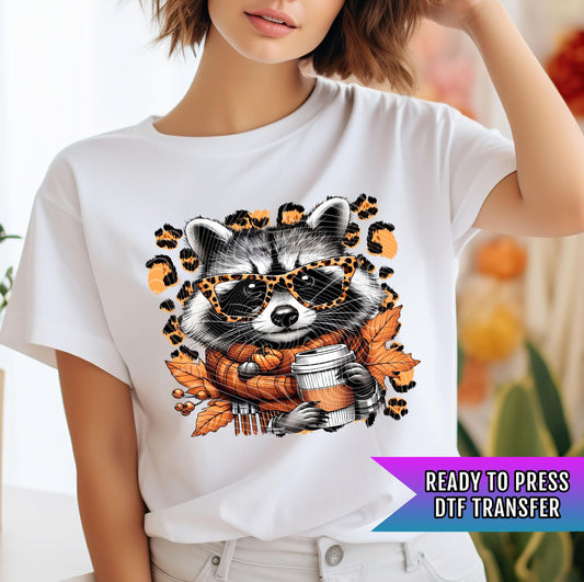 Fall Raccoon DTF Transfer Ready For Press, Fall DTF Transfer, Autumn Raccoon DTF Transfer, Pumpkin Heat Press Transfer, Custom Dtf Print