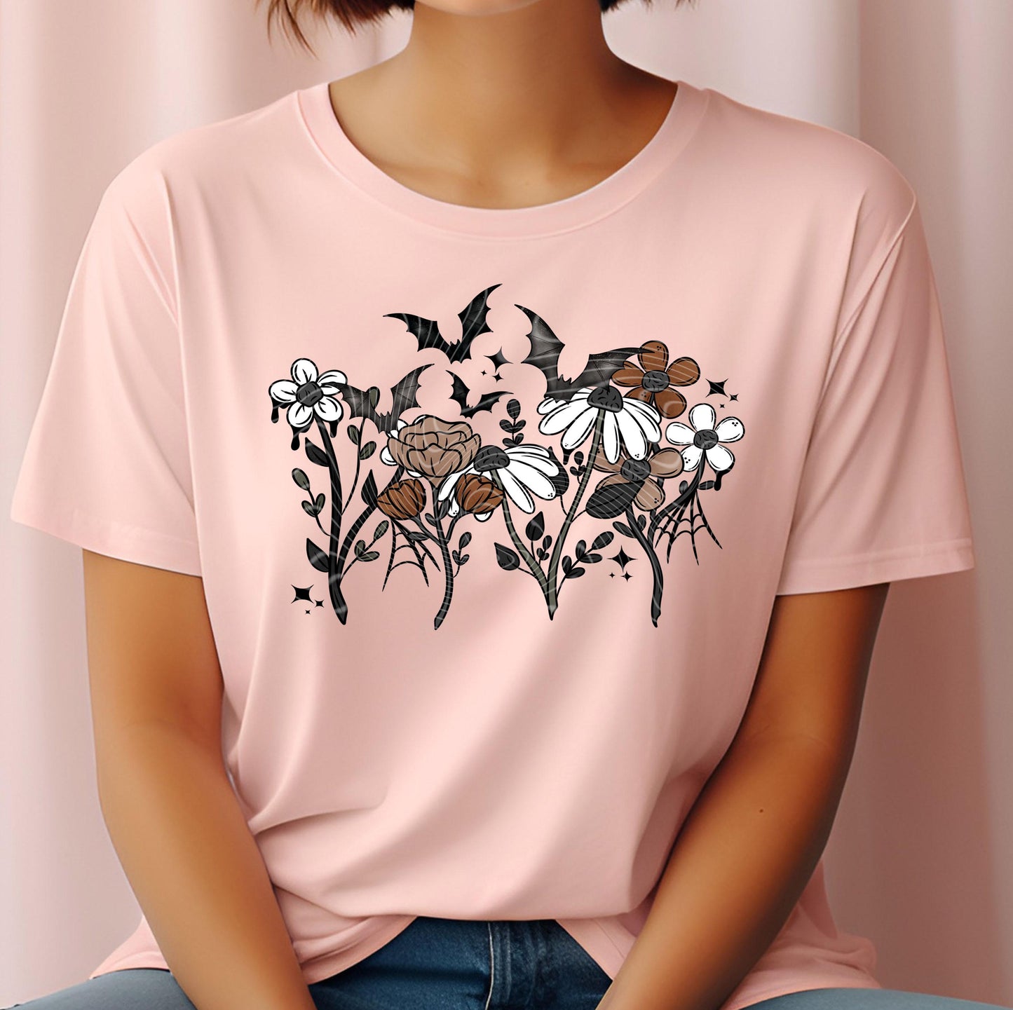 Fall Halloween Florals DTF Transfers Ready For Press, Floral DTF Prints, Heat Press Transfers, Direct To Film, Bats DTF Transfer, Floral Dtf