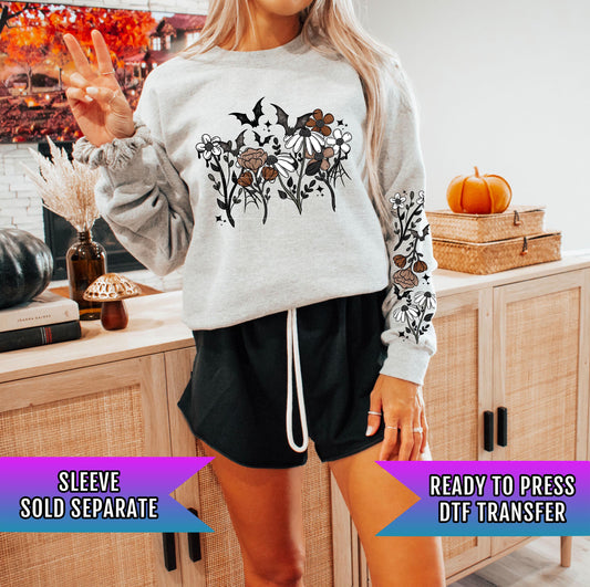 Fall Halloween Florals DTF Transfers Ready For Press, Floral DTF Prints, Heat Press Transfers, Direct To Film, Bats DTF Transfer, Floral Dtf