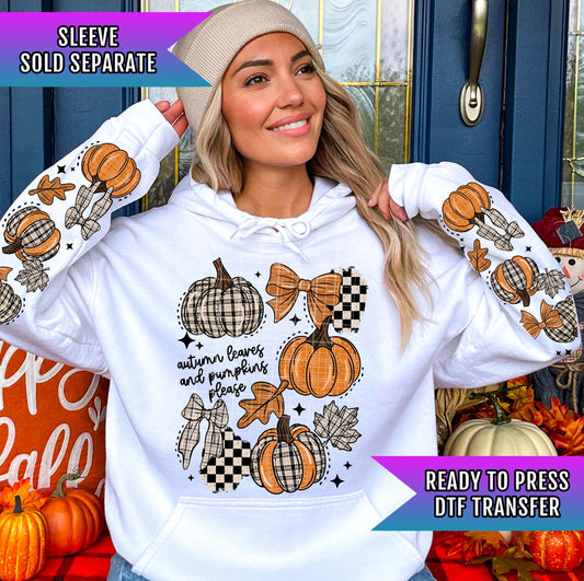 Autumn Leaves And Pumpkins DTF Transfer Ready For Press, Fall DTF Transfer, Autumn DTF Transfer, Heat Press Transfer, Pumpkin Spice Dtf
