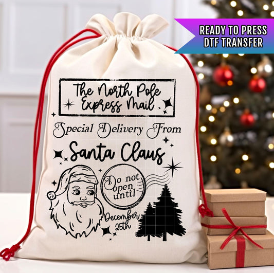 North Pole Postal Service Santa Sack DTF Transfers Ready For Press, Christmas Dtf Transfers, DTF Prints, Direct To Film, Heat Press Transfer