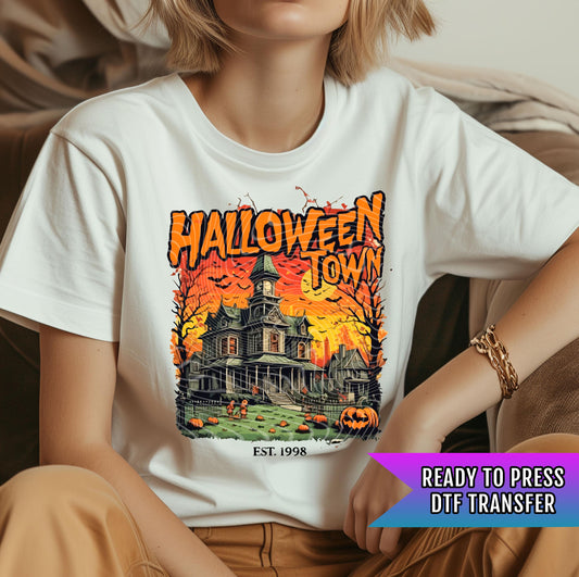 Halloween City DTF Transfers, Halloween DTF Transfers Ready For Press, Bats DTF Prints, Pumpkin Dtf Prints, Spooky Season Dtf Transfers