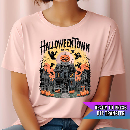 Halloween City DTF Transfers, Halloween DTF Transfers Ready For Press, Bats DTF Prints, Pumpkin Dtf Prints, Spooky Season Dtf Transfers