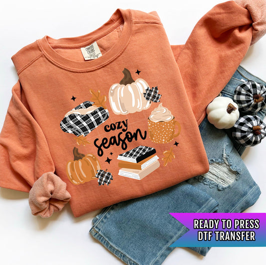Cozy Season Books And Pumpkins DTF Transfers, Fall DTF Transfers Ready For Press, Pumpkin DTF Prints, Autumn Heat Press Transfers, Halloween