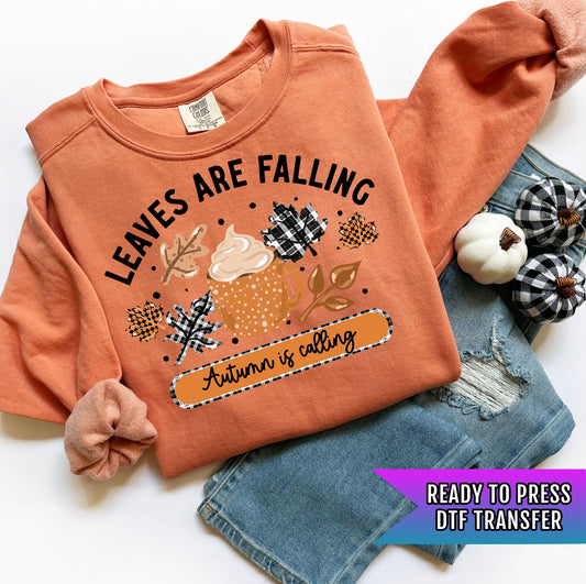 Leaves Are Falling DTF Transfers, Fall DTF Transfers Ready For Press, Pumpkin DTF Prints, Autumn Heat Press Transfers, Direct to Film