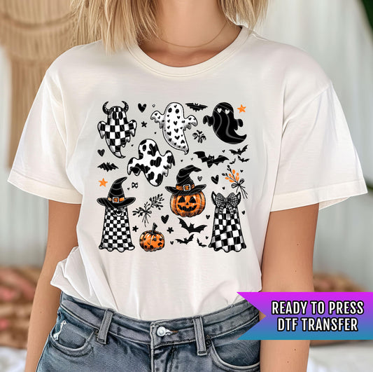 Halloween DTF Transfer, Retro Checker Halloween DTF Transfer Ready For Press, Horror DTF Print, Heat Press Transfer, Direct to Film Transfer