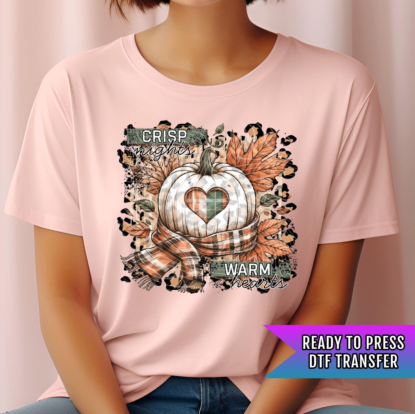 Crisp Nights Warm Hearts DTF Transfer Ready For Press, Fall DTF Transfer, Fall Ready To Press, Thanksgiving Transfers, Direct To Film, Fall