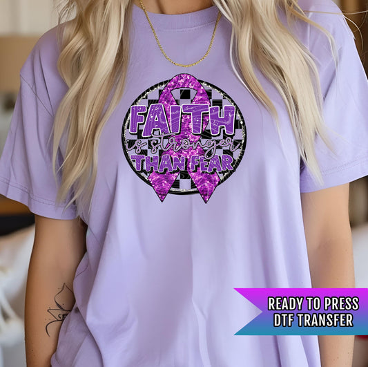 Faith Is Stronger Than Fear Purple Ribbon DTF Transfer Ready For Press, Pancreatic Cancer Dtf Print, Heat Press Transfer,Cancer DTF Transfer