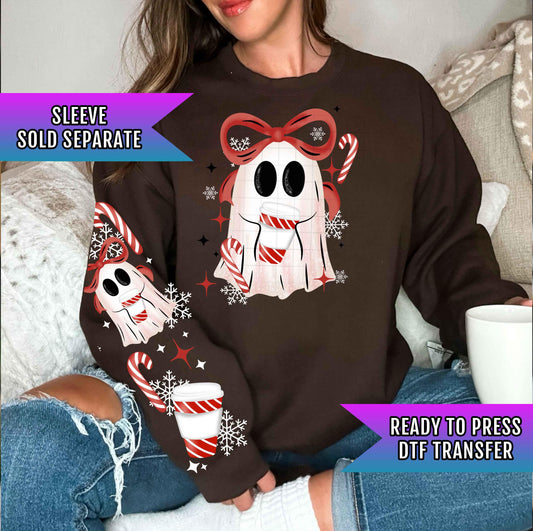 Coffee Bow Ghostie DTF Transfers Ready For Press, Christmas DTF Print, Heat Press Transfers, Direct To Film, Christmas Transfers, Custom Dtf