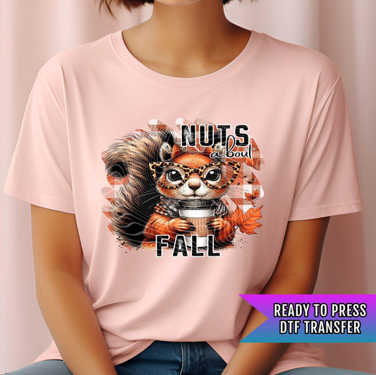 Nuts About Fall DTF Transfer Ready For Press, Fall DTF Transfer, Autumn Squirrel DTF Transfer, Pumpkin Heat Press Transfer, Cute Fall Dtf