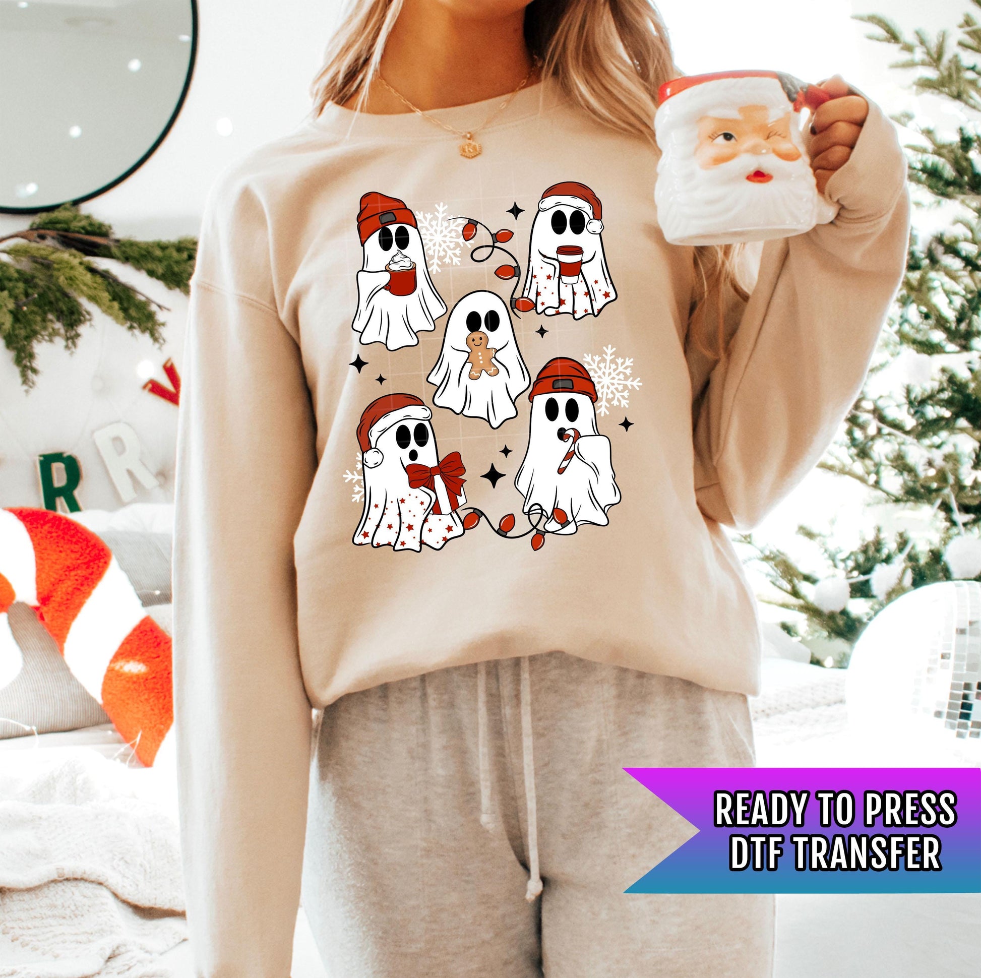 Christmas Ghosts DTF Transfers Ready For Press, Christmas DTF Prints, Heat Press Transfers, Direct To Film, Christmas Transfers, Snowman Dtf