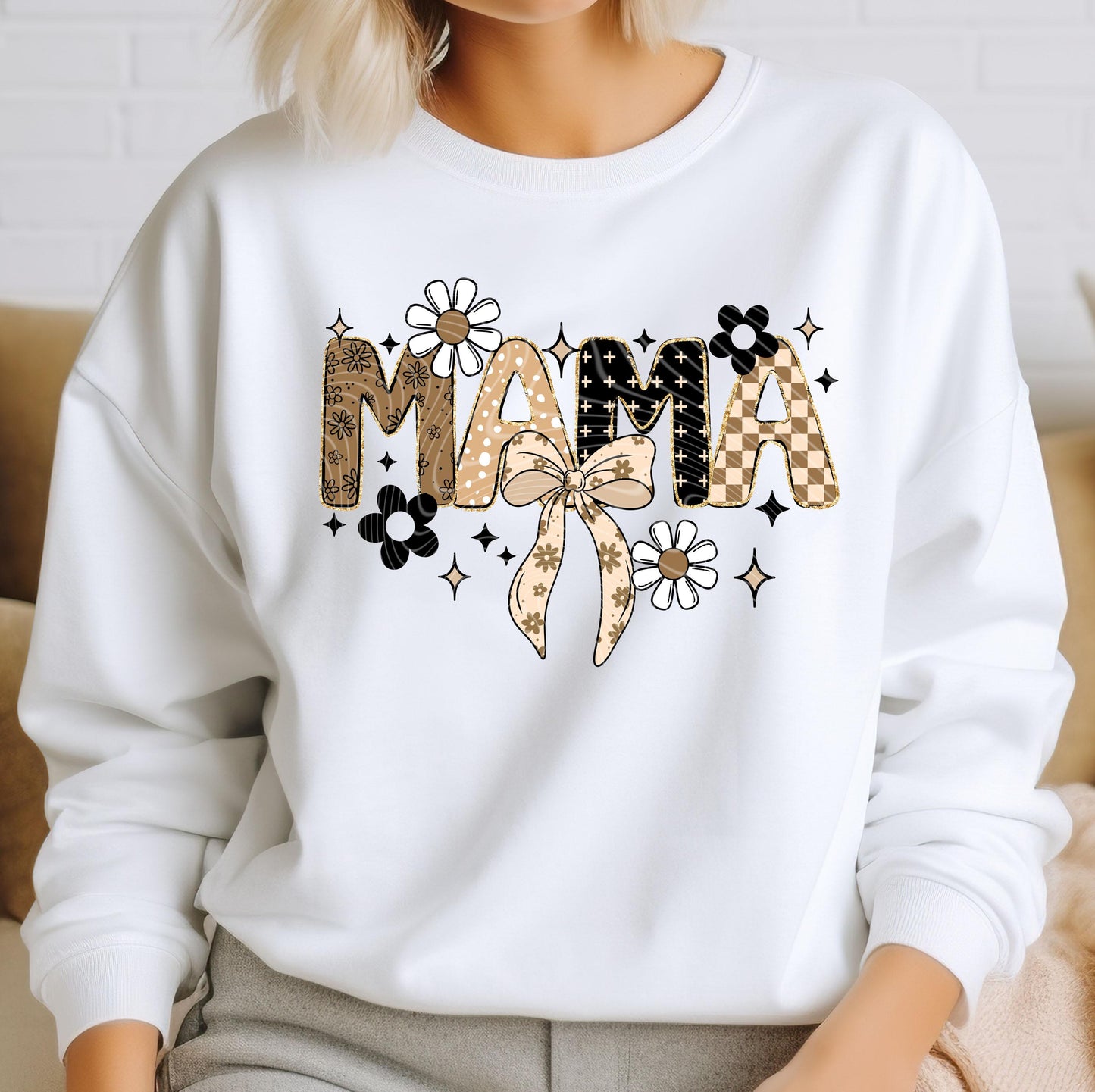 Mama Bow And Flowers DTF Transfer Ready For Press, Mother DTF Print, Heat Press Transfer, Direct To Film, Mom DTF Print, Mama Transfers