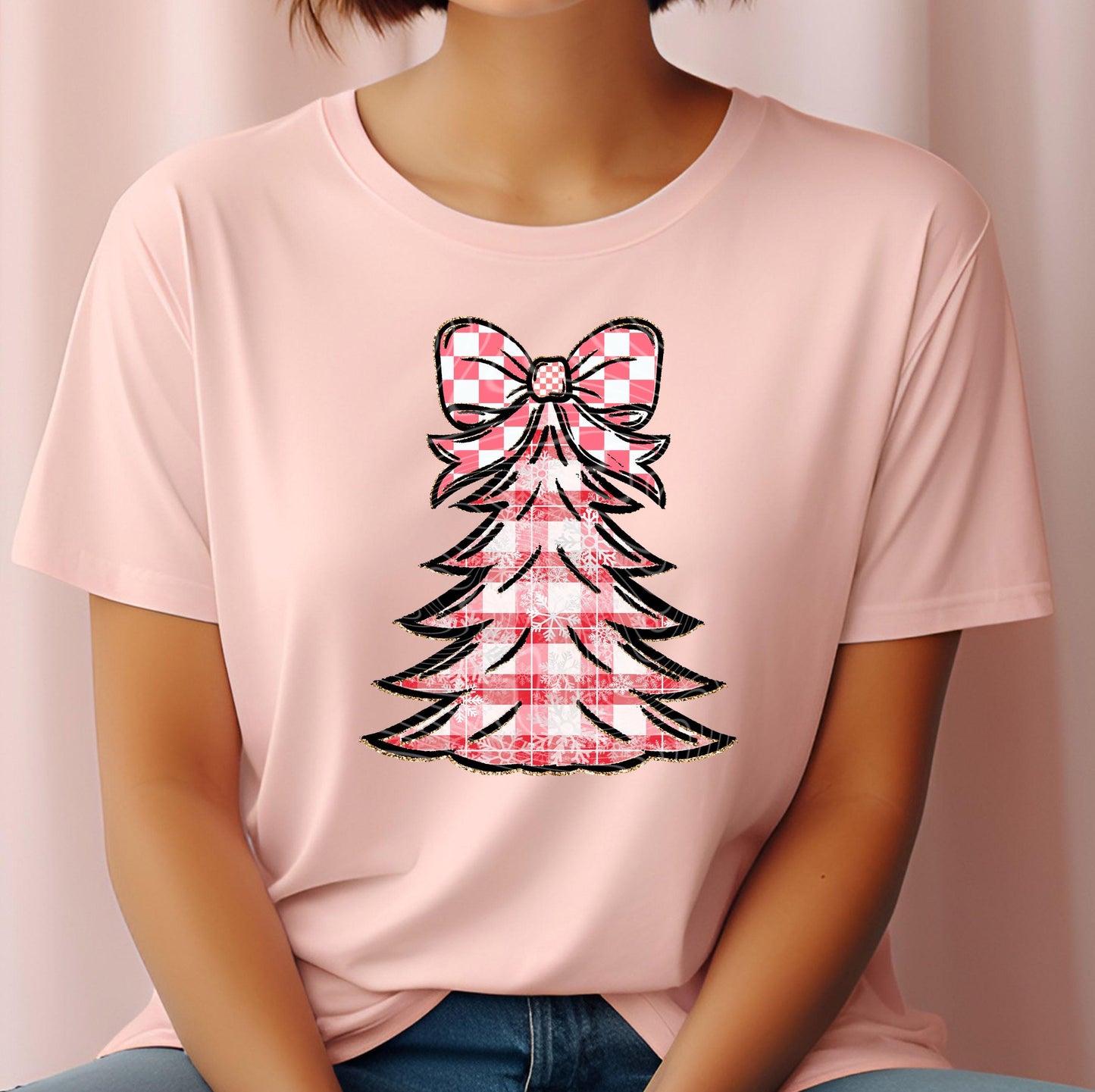Pink Tree Bow DTF Transfers Ready For Press, Christmas DTF Prints, Heat Press Transfers, Direct To Film, Christmas Transfers, Custom Dtf