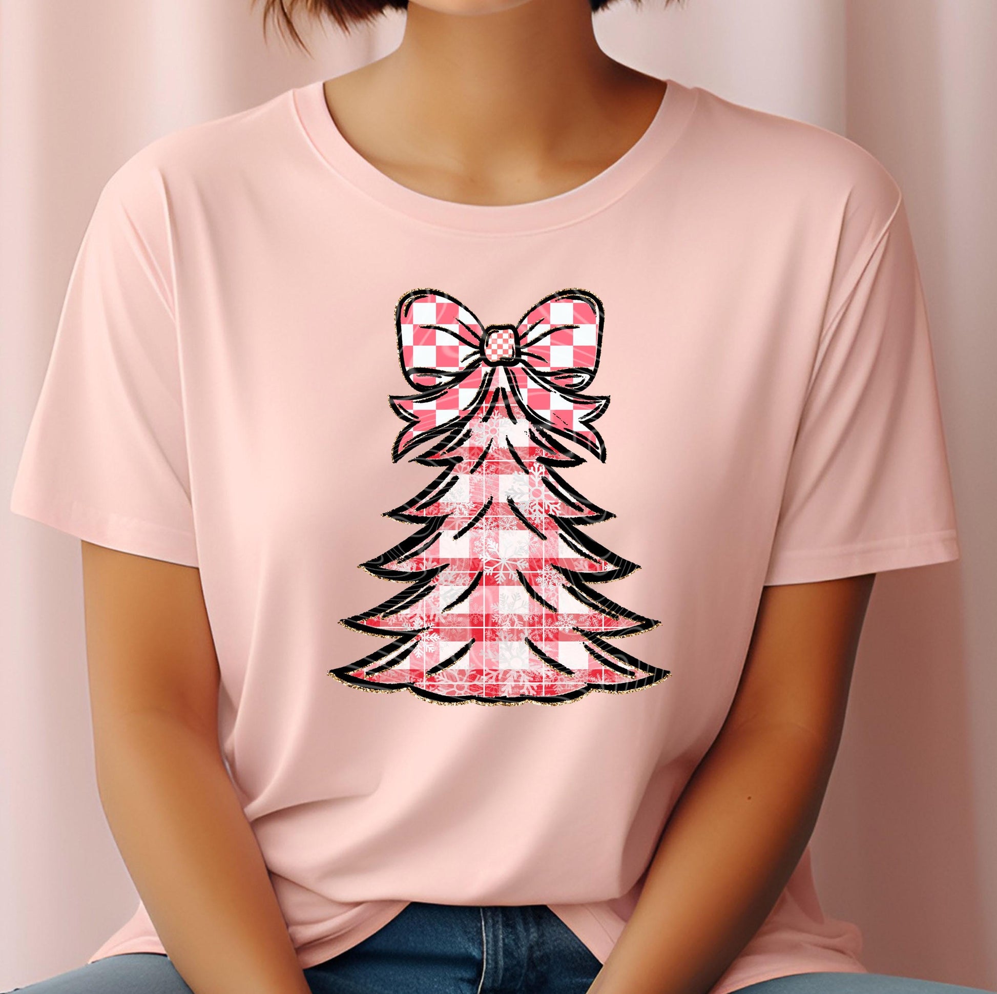 Pink Tree Bow DTF Transfers Ready For Press, Christmas DTF Prints, Heat Press Transfers, Direct To Film, Christmas Transfers, Custom Dtf