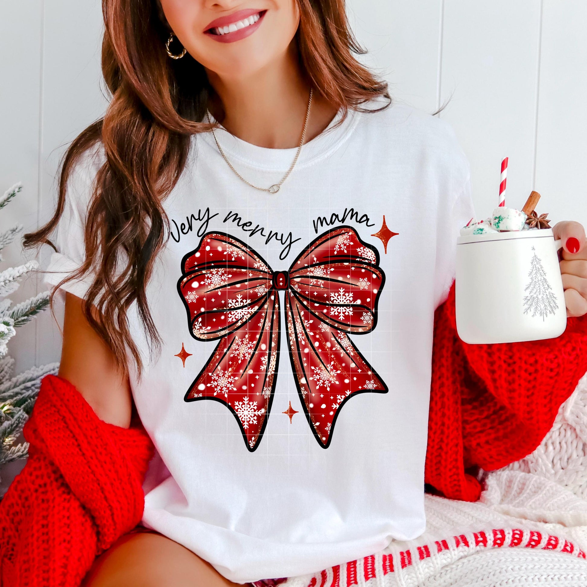 Very Merry Mama Bow DTF Transfers Ready For Press, Christmas Coquette Bow DTF Print, Heat Press Transfer, Direct To Film, Christmas Bow Dtf
