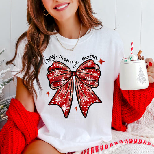 Very Merry Mama Bow DTF Transfers Ready For Press, Christmas Coquette Bow DTF Print, Heat Press Transfer, Direct To Film, Christmas Bow Dtf