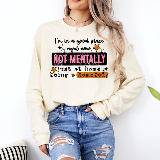 Not Mentally Just A Homebody DTF Transfer Ready For Press, Sarcastic DTF Print, Heat Press Transfer, Direct To Film, Custom, Funny DTF Print