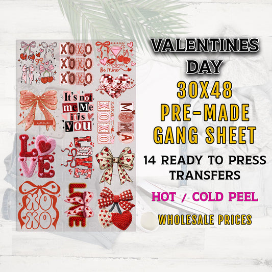 Valentines Day Gang Sheet, Valentines DTF Transfer, DTF Transfer Ready For Press, Valentines DTF Prints, Faux Yarn Dtf Transfers, Custom Dtf