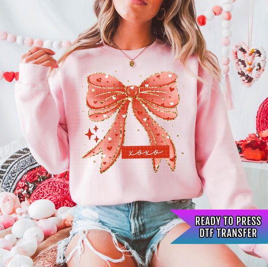 Xoxo Heart Bow DTF Transfers Ready For Press, Valentines Day DTF Prints, Heat Press Transfers, Direct To Film, Valentines Day Transfers