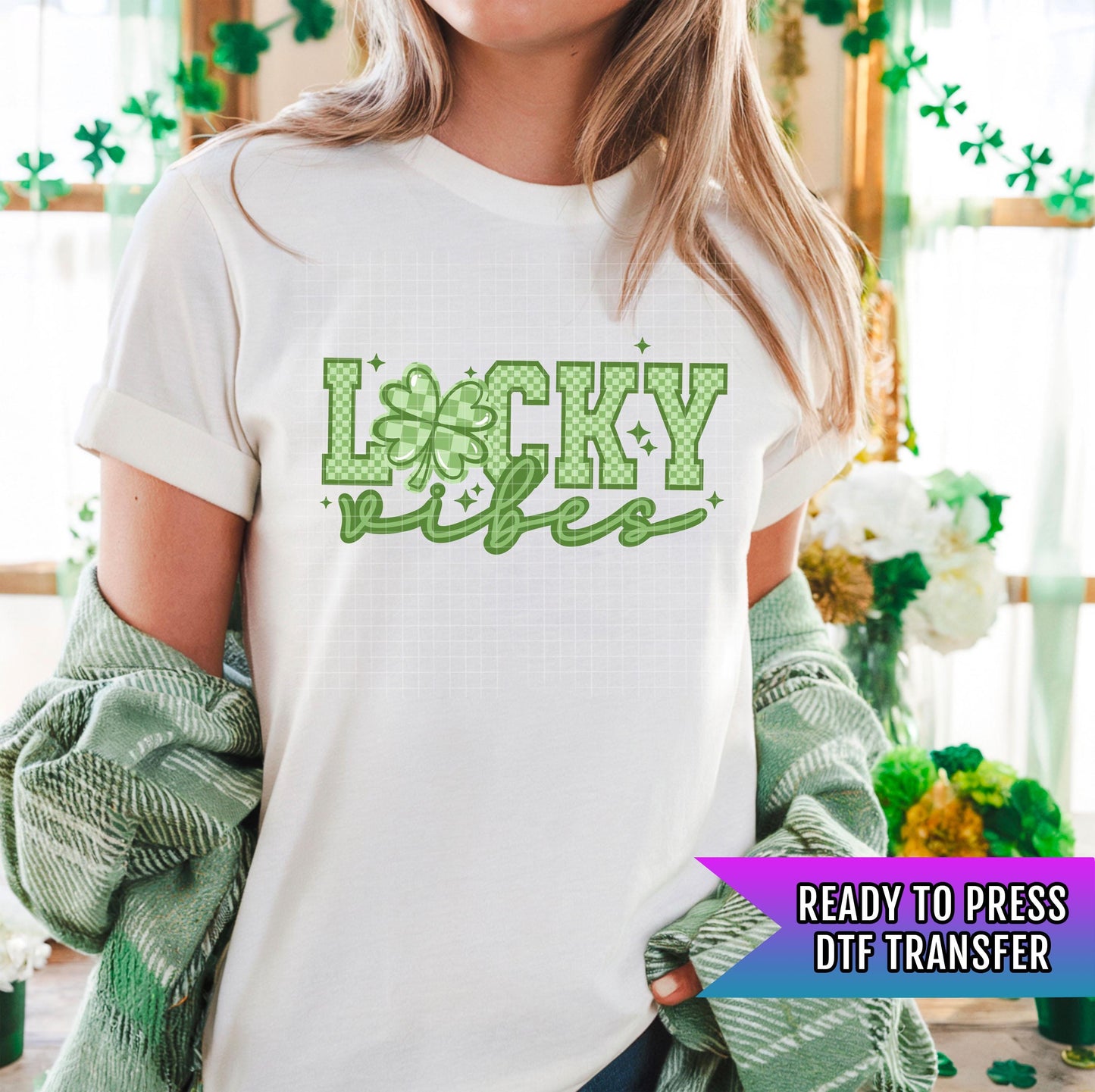 Lucky Vibes DTF Transfer, St Patrick's Day DTF Transfer Ready For Press, Lucky Dtf Print, Heat Press Transfer, Direct To Film,Lucky Transfer