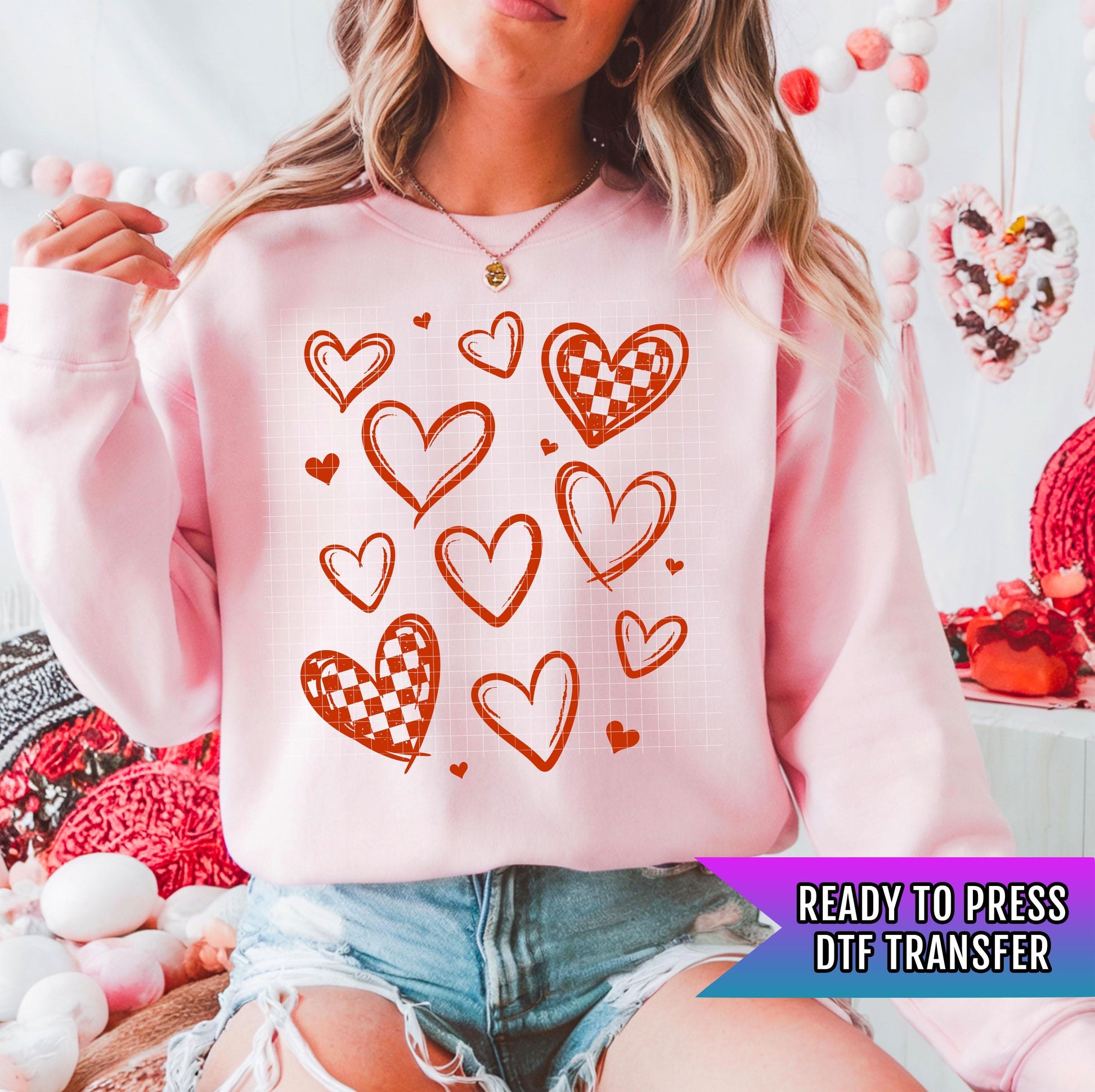 Hearts Red DTF Transfers Ready For Press, Valentines Day DTF Prints, Heat Press Transfers, Direct To Film, Valentines Day Transfer, Xoxo Dtf