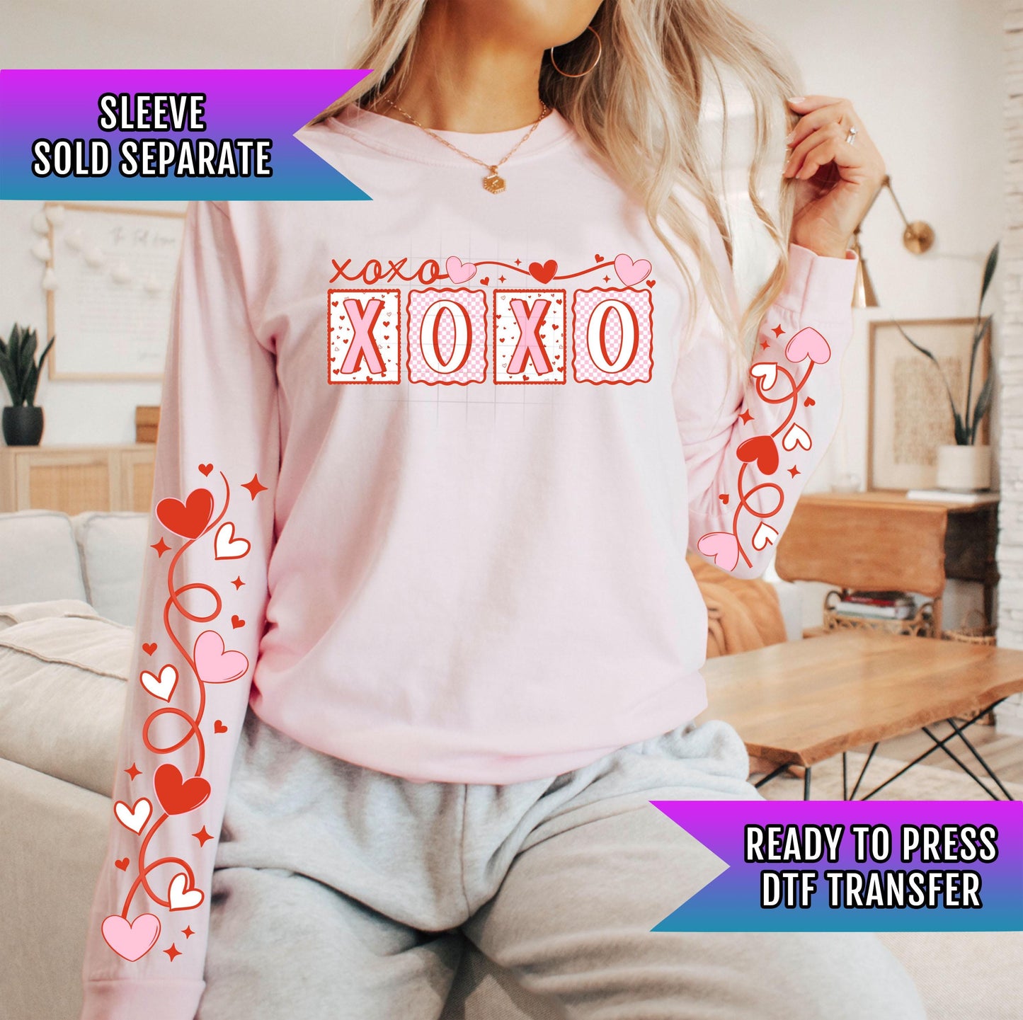 Xoxo DTF Transfers Ready For Press, Valentines Day DTF Print, Heat Press Transfers, Direct To Film, Valentines Day Transfer, Love Shirt