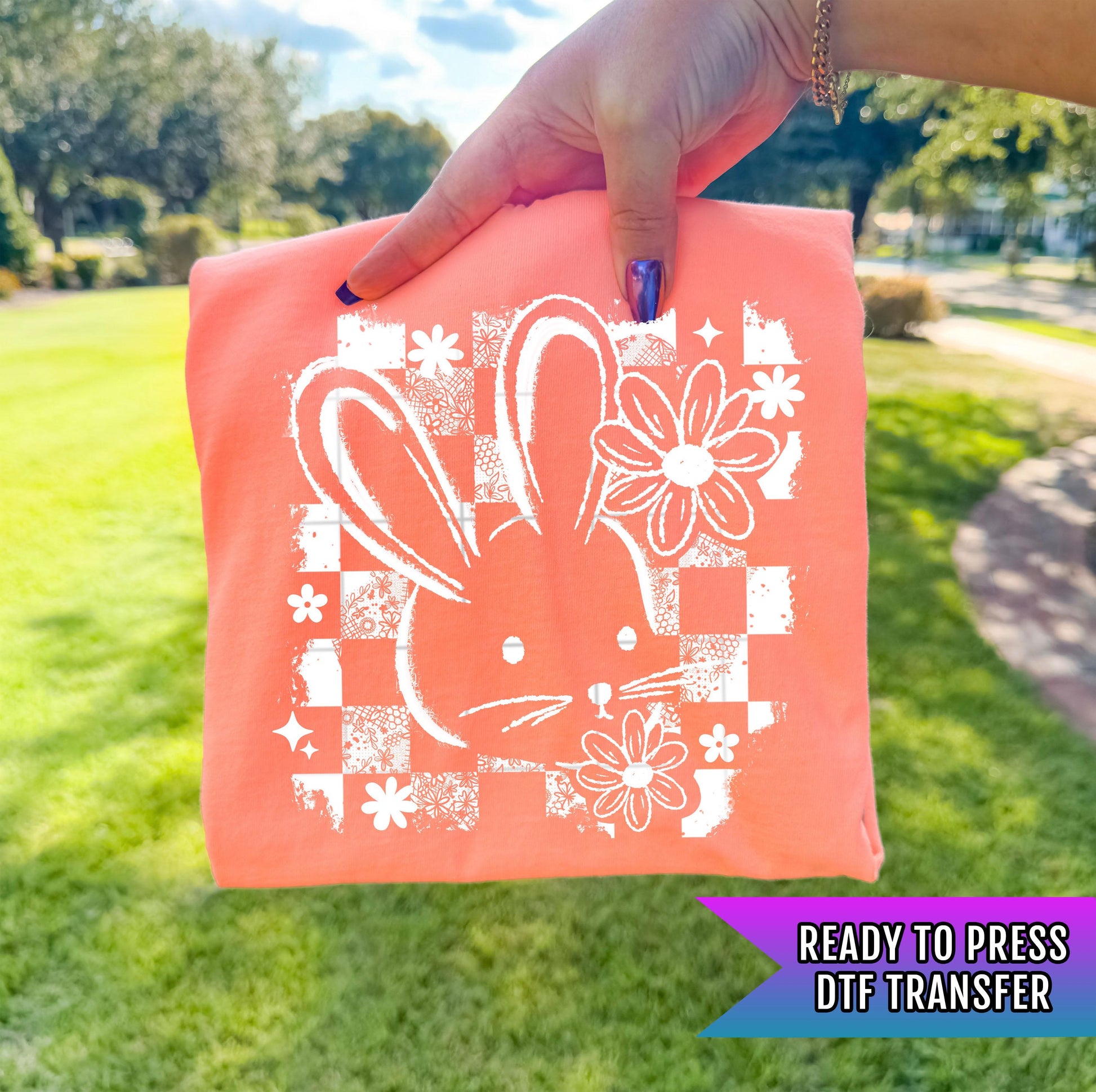 Bunny Distressed DTF Transfer Ready For Press, Easter DTF Print, Easter Dtf Print, Direct To Film, Easter Transfers, Heat Press Dtf, Custom