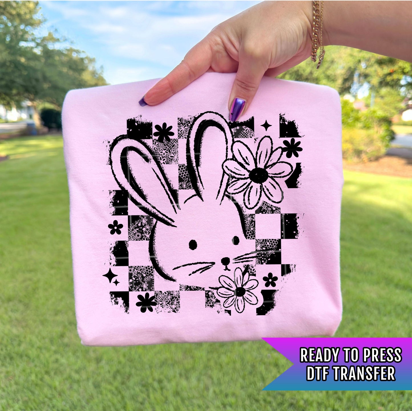 Bunny Distressed DTF Transfer Ready For Press, Easter DTF Print, Easter Dtf Print, Direct To Film, Easter Transfers, Heat Press Transfers