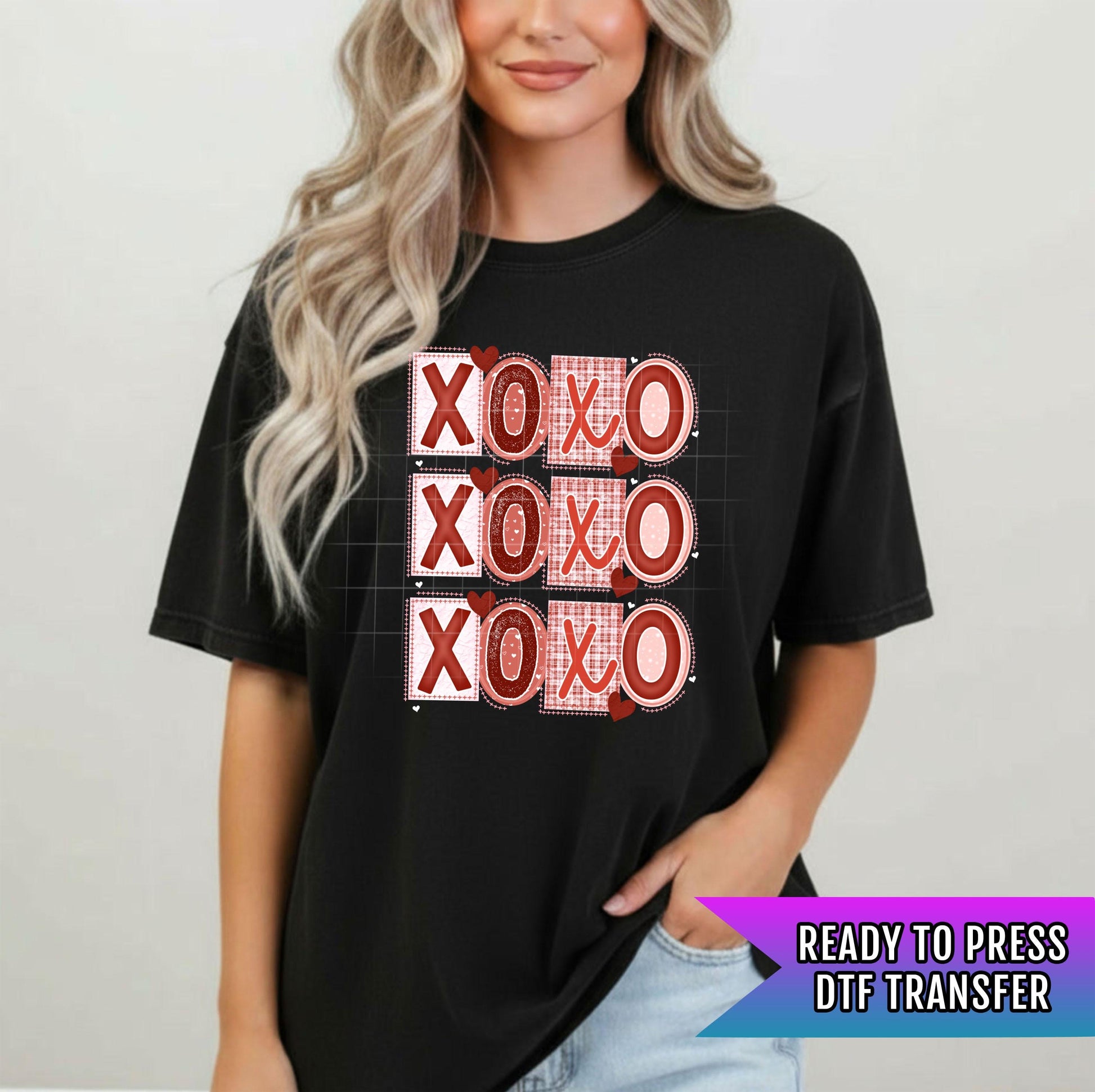 Xoxo Mixed Fonts Stacked DTF Transfers Ready For Press, Heart Dtf Transfer, Valentines Day DTF Print, Heat Press Transfer, Direct To Film