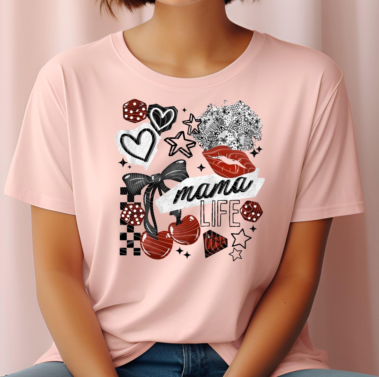 Mama Life DTF Transfers Ready For Press, Mama DTF Prints, Cherry Bow Transfers, Heat Press Transfers, Cherry Dtf Transfer, Cherry Transfer
