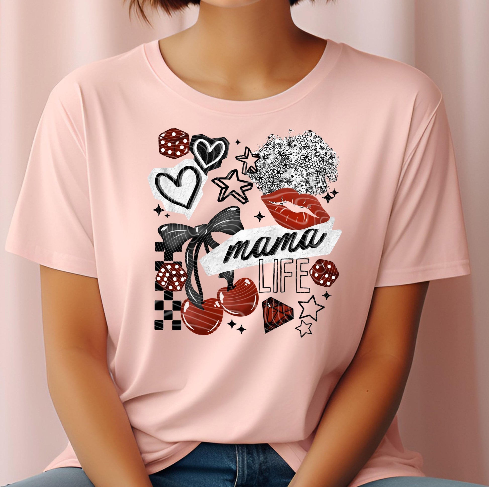 Mama Life DTF Transfers Ready For Press, Mama DTF Prints, Cherry Bow Transfers, Heat Press Transfers, Cherry Dtf Transfer, Cherry Transfer