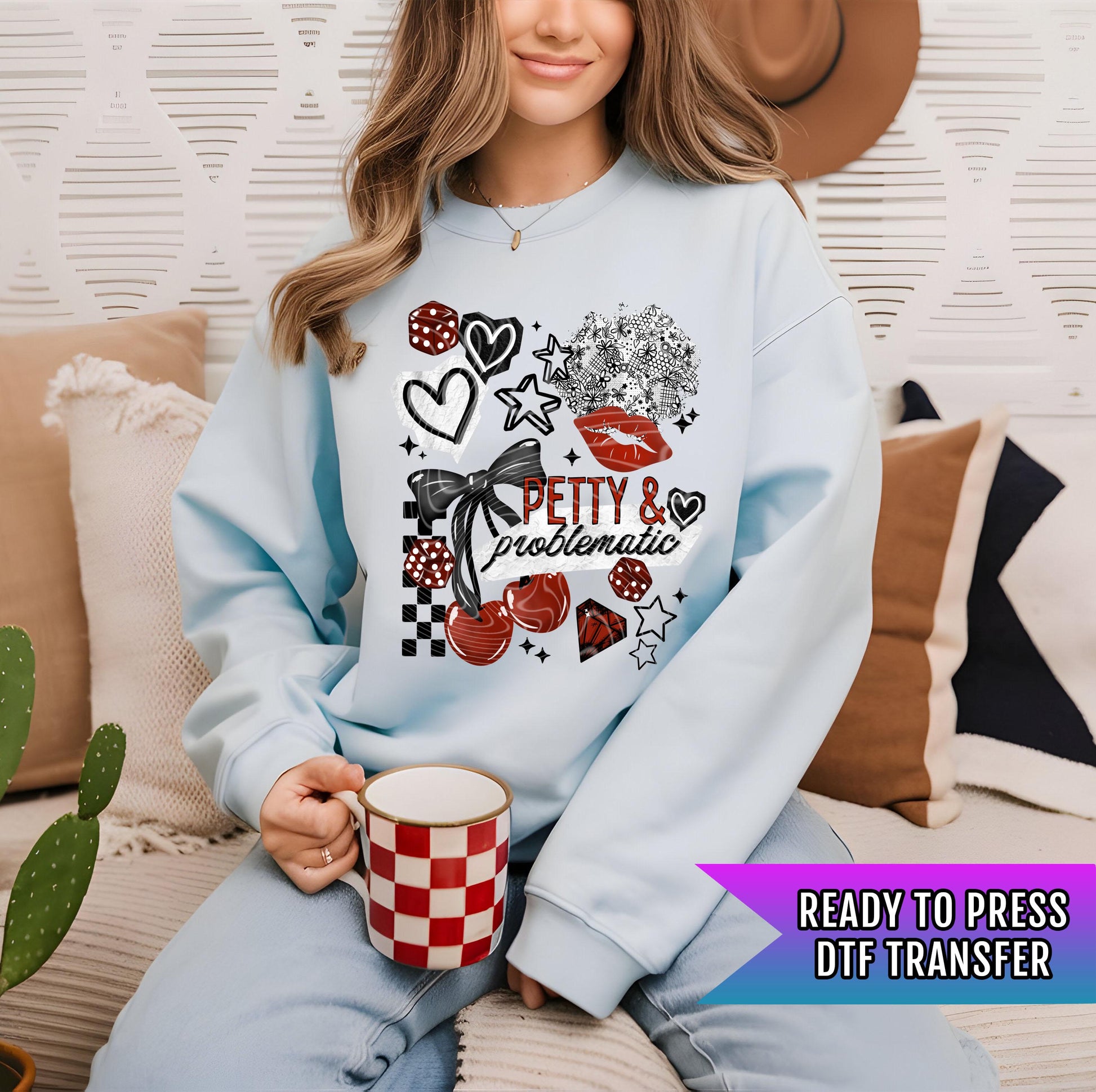 Petty And Problematic DTF Transfers Ready For Press, Cherry DTF Prints, Cherry Bow Transfers, Heat Press Transfers, Cherry Dtf Transfer