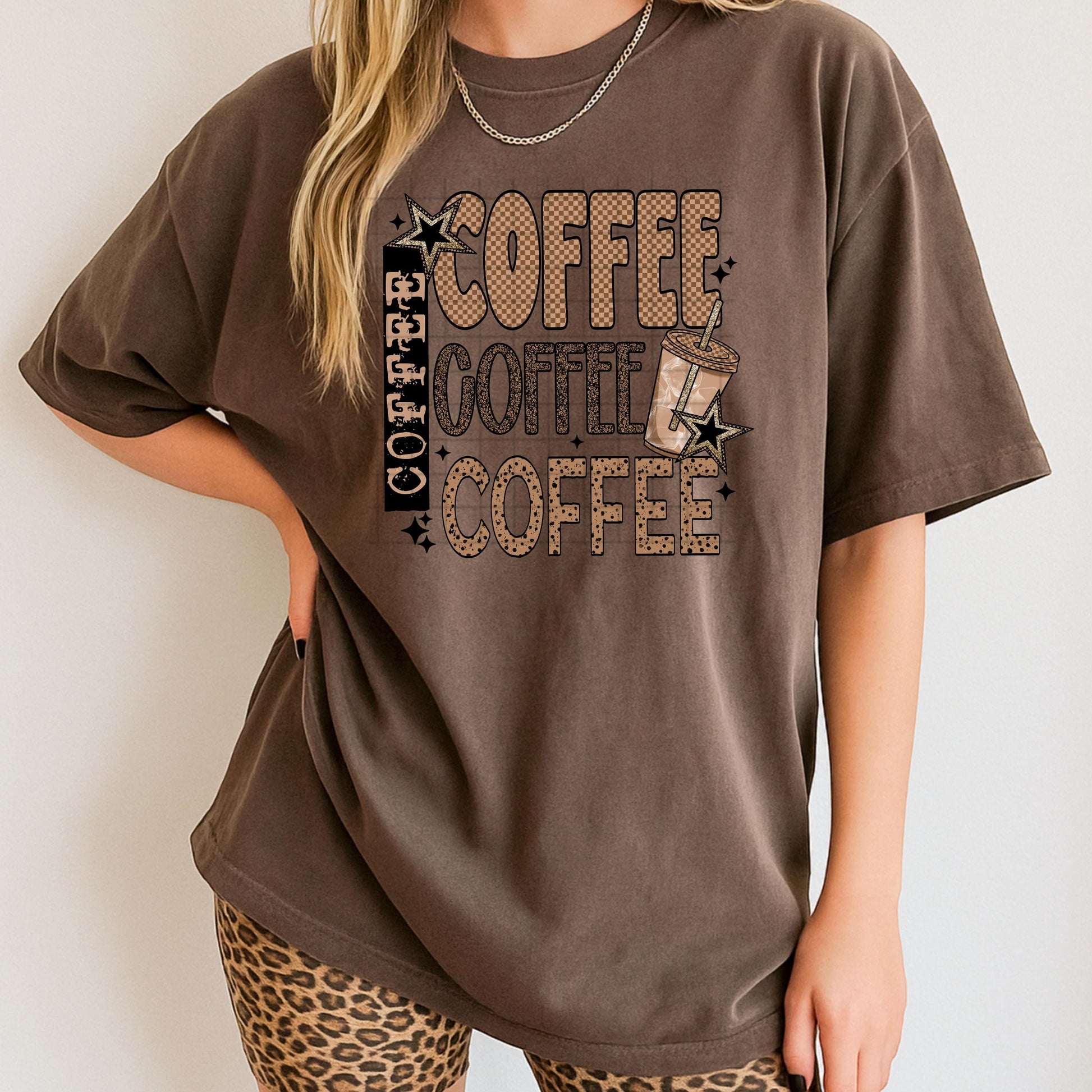 Coffee Repeated Iced DTF Transfer Ready For Press, Iced Coffee DTF Prints, Heat Press Transfer, Direct To Film, Hot Peel Transfer,Coffee DTF